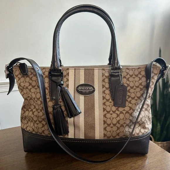 Coach Legacy Signature Stripe East/West Satchel Shoulder Bag - Picture 2 of 14